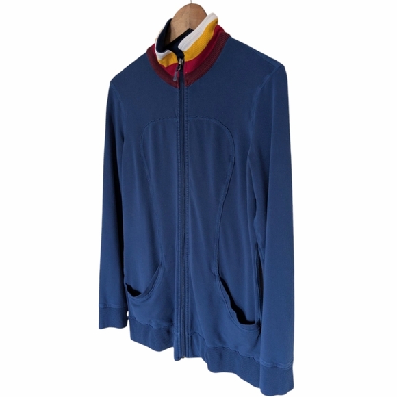Lululemon Jacket Vintage Rare Track Blue Striped Collar Full Zip Women's size 10 - Picture 5 of 15